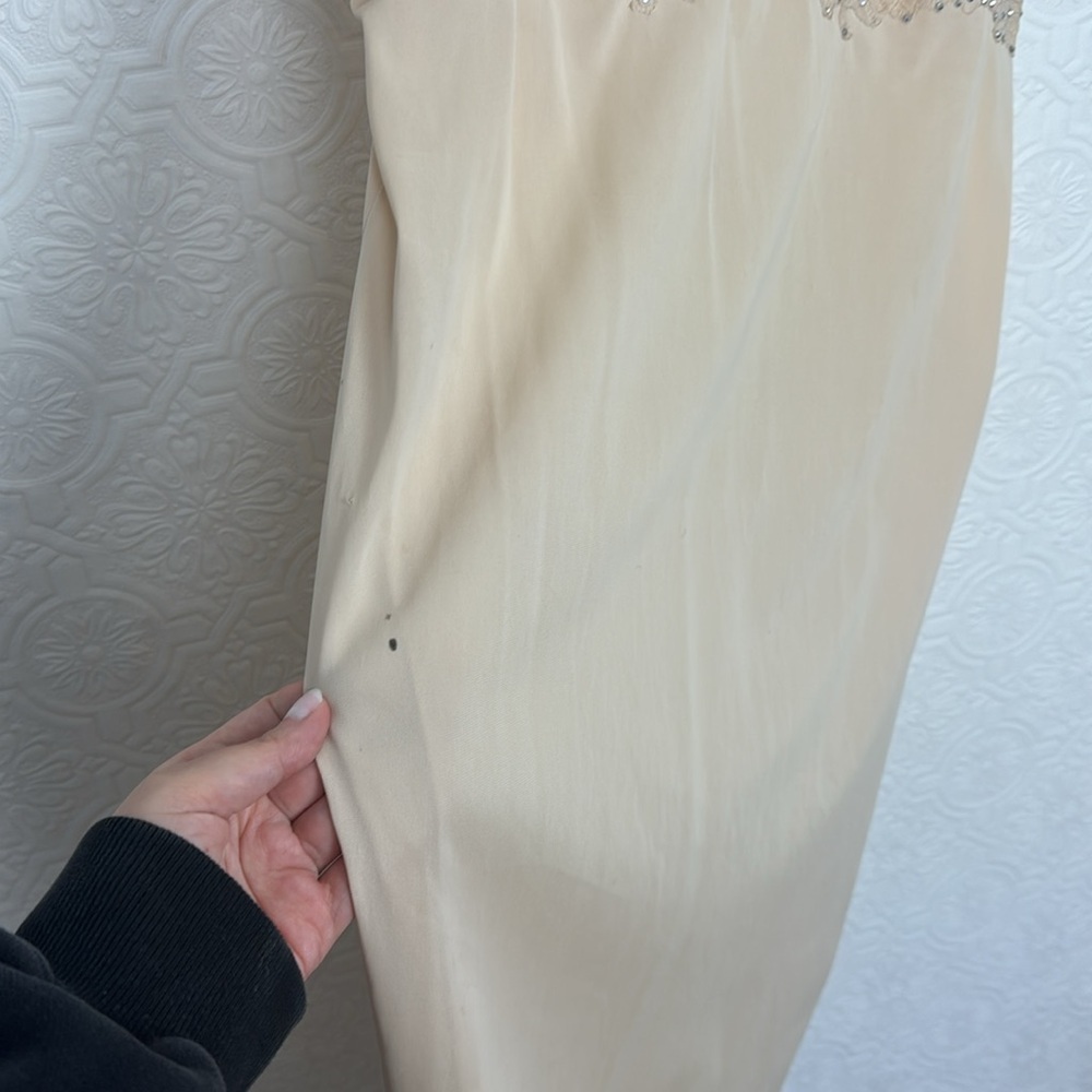 Vintage Slip Dress Bedazzled Jewels Rhinestones Beaded Nude Shapewear Cream 80s - Picture 5 of 10
